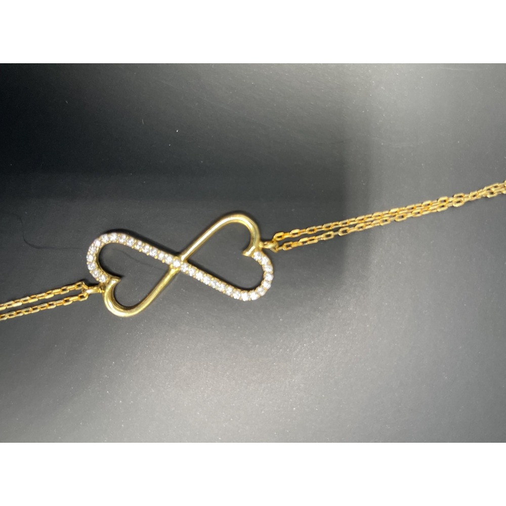 Gold Tone Infinity Heart Pave Crystal Double Strand Bracelet - Picture 3 of 6